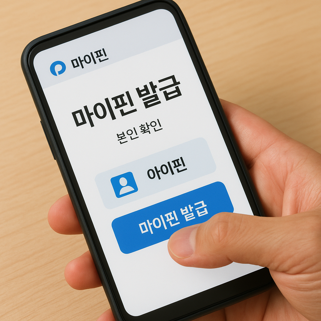 아이핀 발급 후 본인확인기관의 마이핀 관리 메뉴에서 13자리 마이핀 번호를 신청하는 화면