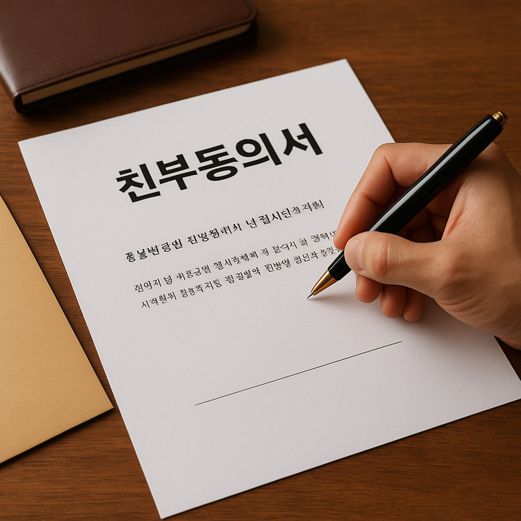 성본변경친부동의서 신청 절차를 설명하는 문서의 썸네일 이미지로, 법원 절차와 동의 기준을 시각적으로 표현.