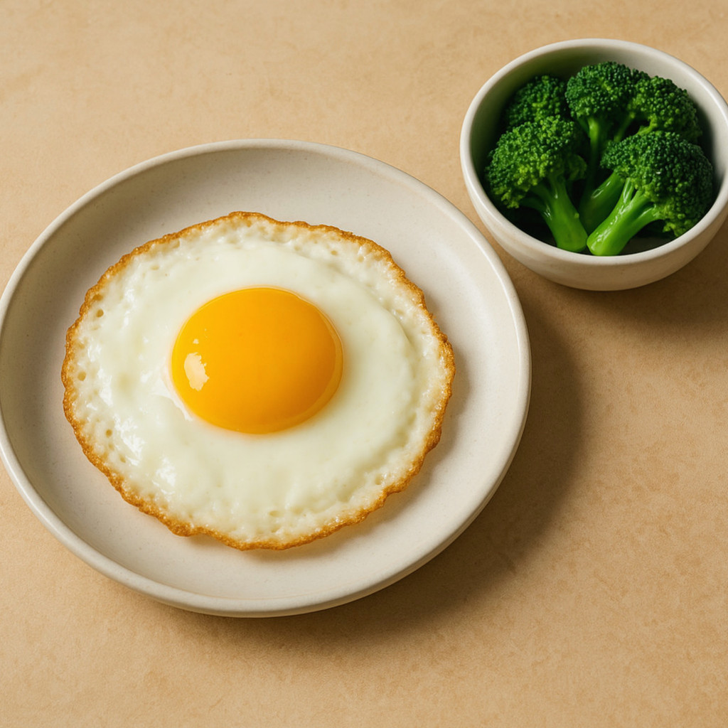 계란후라이를 맛있게 조리하는 순간, 노른자가 고소하게 익은 모습이 담긴 이미지.