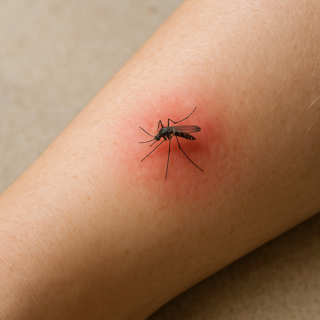 모기 자반증에 대한 설명과 예방 전략이 담긴 블로그 글의 썸네일 이미지로, 피부 발진이 있는 팔과 관련된 모습을 보여줍니다.