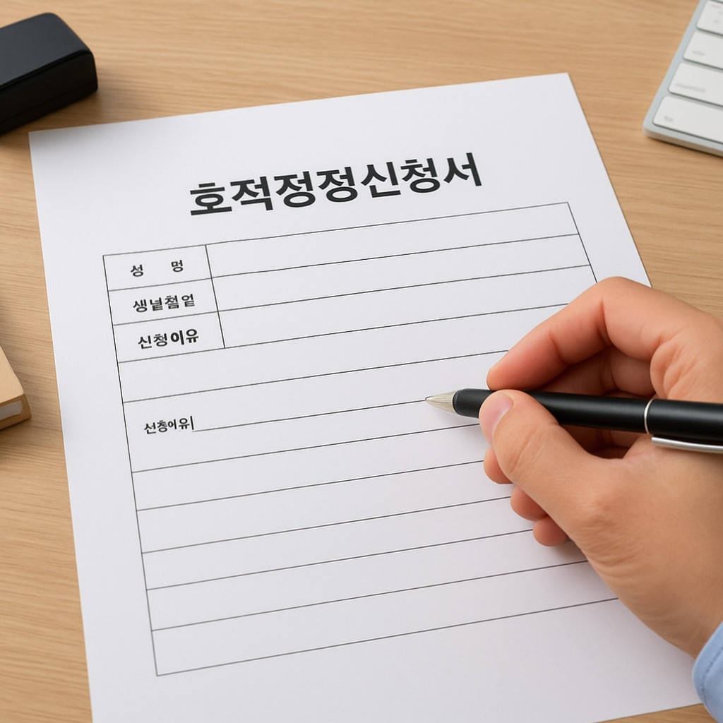 호적정정신청서와 달력을 배경으로 생년월일 정정에 필요한 신청 이유와 가정법원 절차를 안내하는 대표 이미지입니다.